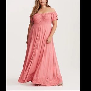 Torrid Coral Embroidered Maxi Eyelet Dress 4X NWT